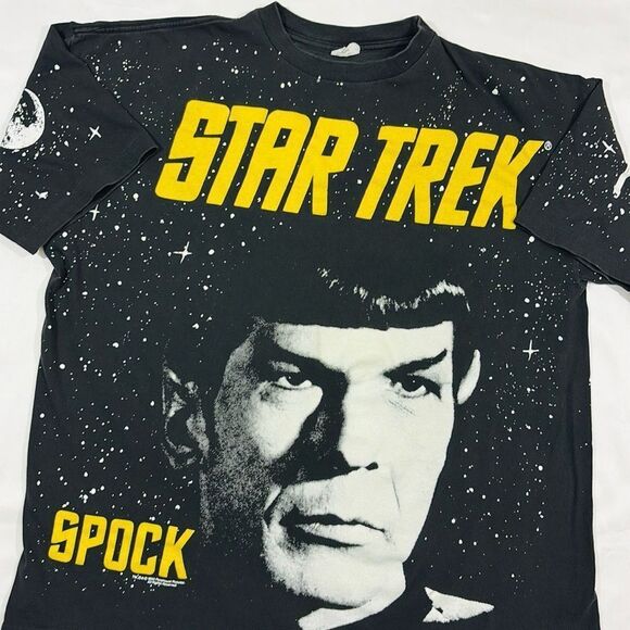 Vintage 1996 Star Trek Spock All Over Print Single Stitch Short Sleeve Tee - Picture 1 of 7